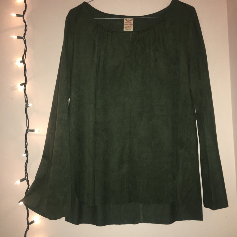Suede Green keyhole blouse